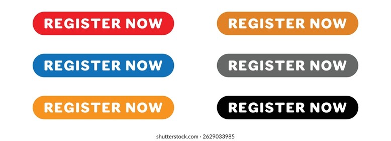 Register now black stroke button isolated on white background. Register Now web templates. Social Media banner. Vector  Illustration . EPS 20 .