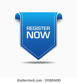 Register Now Blue Label Icon Vector Design