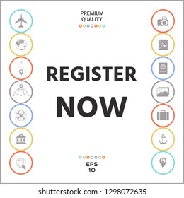 Register now button. Graphic elements for your design