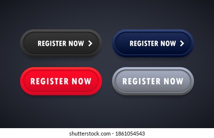 Register now button set. For website. Registration. Vector on isolated background. EPS 10