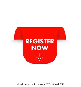 Register now. register now button. register now sign. key. push button . Sticker arrow. Red arrow with the text "Sign up now". Eps 10. Vector illustration