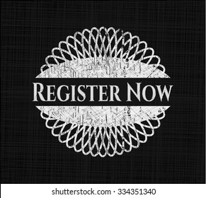 Register Now chalkboard emblem on black board