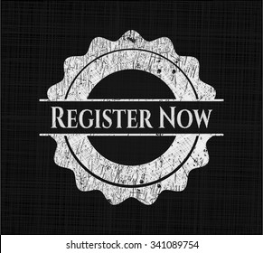Register Now chalkboard emblem on black board