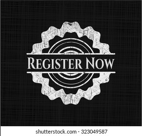 Register Now chalkboard emblem written on a blackboard