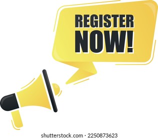 Regístrate ahora la burbuja del discurso cómico al estilo del arte pop. Discurso cómico. Ventana de diálogo. Banner amarillo a la venta.