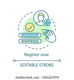Register now concept icon. Login. Sign up. Authorization. Online registration idea thin line illustration. Vector isolated outline drawing. Editable stroke