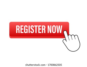 Register now with cursor button. Internet icon. Pointer click icon. Vector stock illustration.