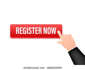 Register now with cursor button. Internet icon. Pointer click icon. Vector stock illustration.