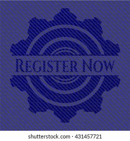 Register Now emblem with jean texture