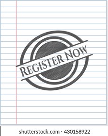 Register Now emblem with pencil effect