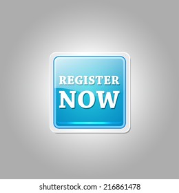 Register Now Glossy Shiny Square Vector Button