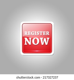 Register Now Glossy Shiny Square Vector Button