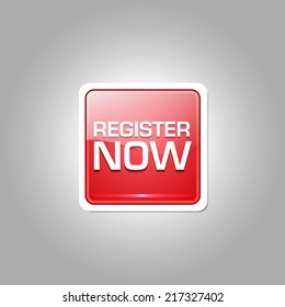 Register Now Glossy Shiny Square Vector Button
