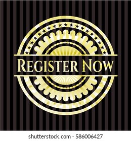 Register Now gold badge or emblem