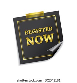 Register Now Golden Sticky Notes Vector Icon Design