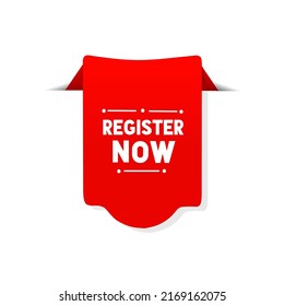 Register now label. Modern registration banner. Modern style vector illustration.