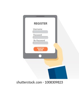 Register now membership application on mobile smartphone, Business Concept.