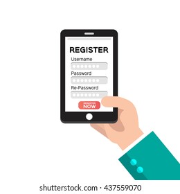 Register Now Membership Application on mobile smartphone, Business Concept.