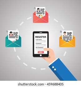 Register Now Membership Application on mobile smartphone, Business Concept.
