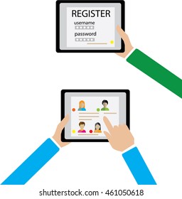 Register Now Membership Application on tablet, Business Concept