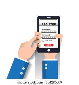 Register Now Membership Application on mobile smartphone, Business Concept.