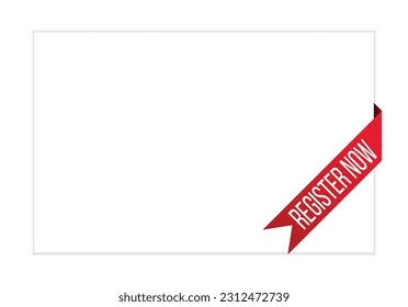 Register now message on ribbon banner. Vector illustration.