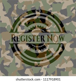 Register Now on camo texture