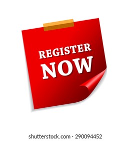 Register Now Red Sticky Notes Vector Icon Design