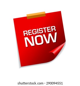 Register Now Red Sticky Notes Vector Icon Design