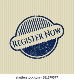 Register Now rubber stamp with grunge texture