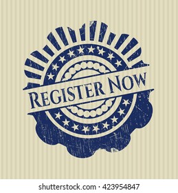 Register Now rubber stamp with grunge texture