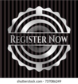 Register Now silver shiny badge