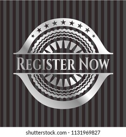 Register Now silver shiny emblem