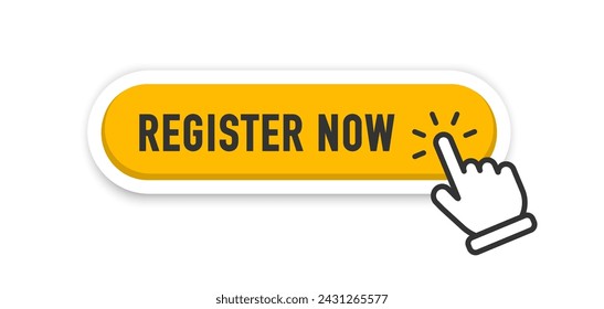 Register now tag. Registration now buttons set. Vector button for registration in services, blogs, websites. Register now chat speech message. Banner promotion. Free registration offer. Vector