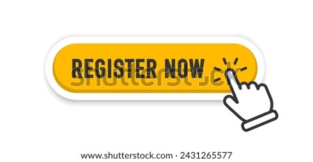 Register now tag. Registration now buttons set. Vector button for registration in services, blogs, websites. Register now chat speech message. Banner promotion. Free registration offer. Vector