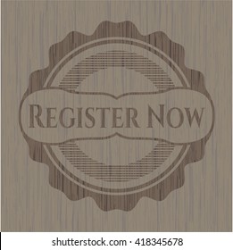 Register Now wooden emblem