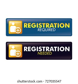 Register registration glossy icon button element set. Registration required or Registration Needed Glossy Icon Button Vector Design with blue and dark purple color concept for start up website