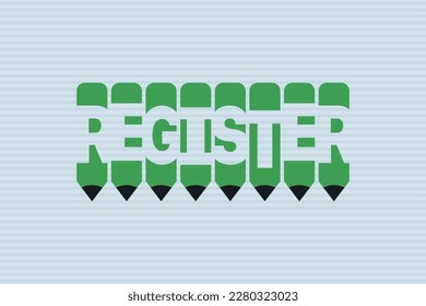 Register text with Pen symbol creative ideas design, vector illustration graphic design. Register typography negative space word vector illustration.