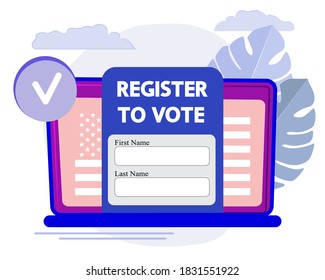 Register to vote concept. Web Election 2020. How do i register to vote. Information sheet with instruction image . Electronic voting metaphor vector illustrations.