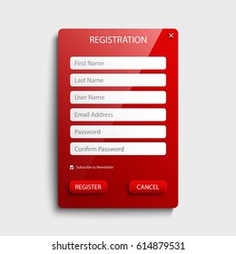 Register web screen with red button template