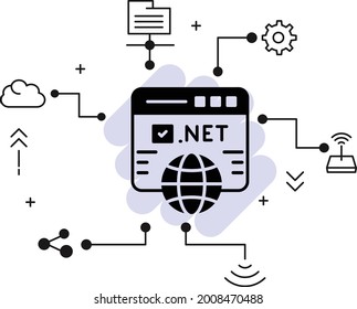 Registeration of network domain name concept, dot net domain url vector glyph Icon design, Cloud computing and Web hosting services Symbol, Tld .net register stock illustration