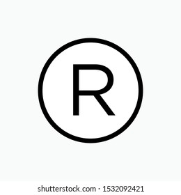 Registered Icon. Noted, Registration Rules. Symbol of Text R within Round Black Line.