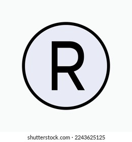 Registered Icon. Noted, Registration Rules. Symbol of Text R within Round Black Line.
