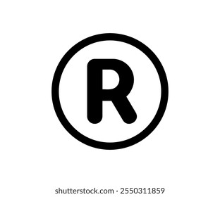 Icono registrado. Signo de registro R. Marca comercial de Derechos de autor registrada R en diseño e ilustración de Vector negro.
