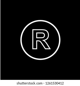 Registered Icon  within Black Background.  Vector, Logo Template.