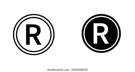 Registered icons. stroke line and black solid icons