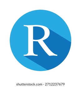 Icono de logotipo registrado sombra blanca. Logotipo de la letra R sobre un fondo blanco.