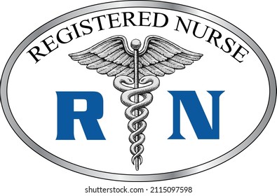 Registered Nurse Graphic B is an illustration of a registered nurse design. Includes an oval, caduceus medical symbol and RN text. Great for t-shirt designs or promotional materials.