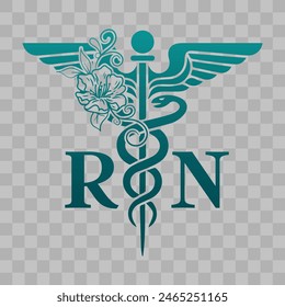 Registered Nurse, medical symbol with RN text and flower, Caduceus Symbol, RN Nurse sticker