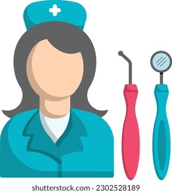 Técnicos de enfermería registrados diseño de íconos de color vectorial, símbolo de odontología, signo de sanidad, ilustración de material de instrumentos dentales, concepto de asistente de higienistas dentales
